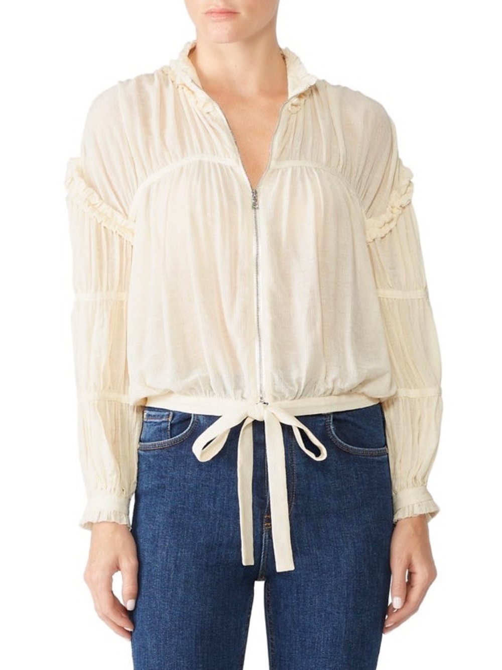ALEXIS Ivory Posey Ruffle Zip Front Top, Size Small